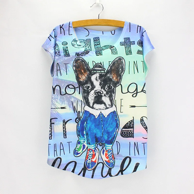 Cool tees DOG print top tees women summer tees 2016 Novelty fashion printed t-shirts girls clothes wholesale