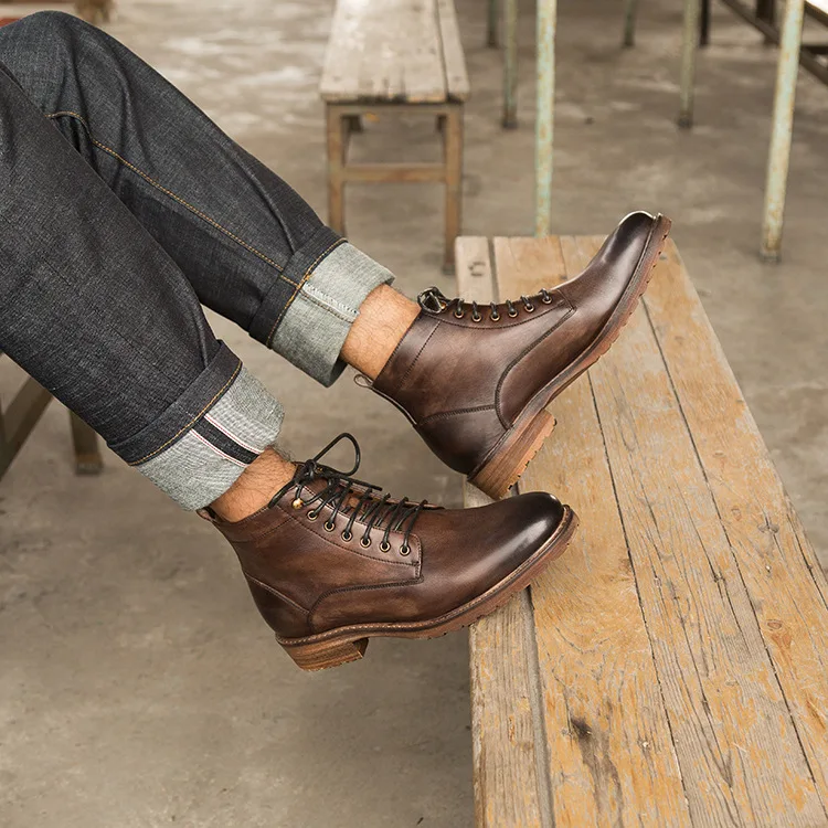 QYFCIOUFU/Новинка; винтажные мужские ботинки «Челси»; высококачественные модные ботильоны на шнуровке; удобные повседневные ботинки из натуральной кожи