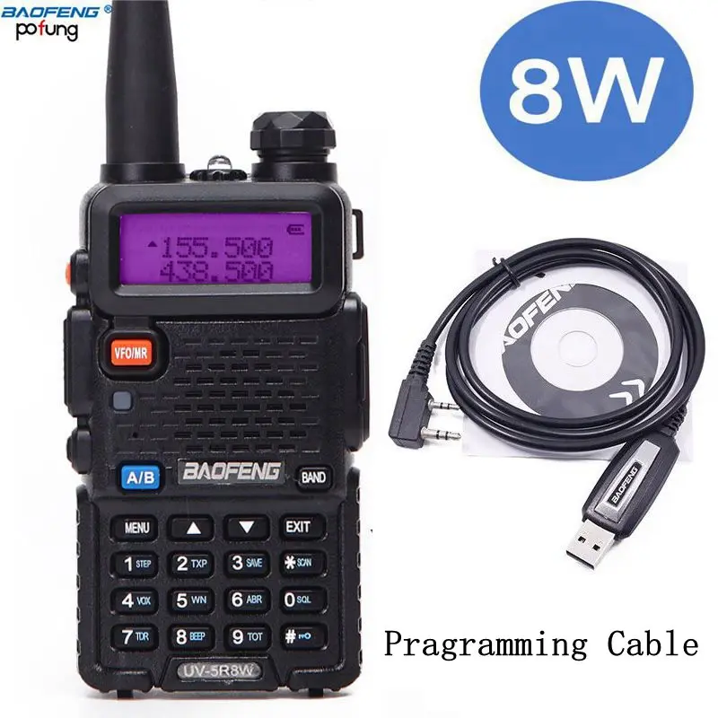 Baofeng UV-5R 8 Вт Высокая мощность 8 Вт мощная портативная рация дальность 10 км VHF/UHF Двухдиапазонная двухсторонняя радио pofung uv5r Охота - Цвет: add program cable