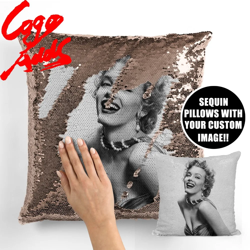

marilyn monroe wedding birthday party photo sequin cushion cover custom image reversible sequin mermaid pillowcase
