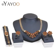 Wedding Bridal Imitation Crystal Jewelry Sets For Women Fashion Gold Color Pendant Lady Rhinestone Statement Necklace
