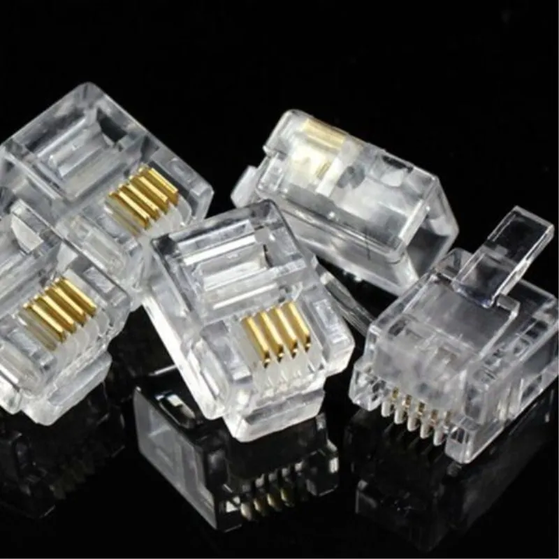 1000pcs RJ11 6P4C Connector Modular Plug Gold Plated Crimp on for Telephone ADSL Network| |