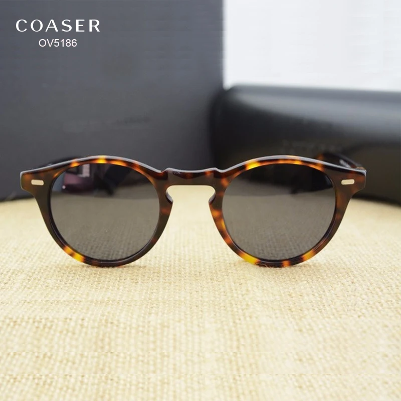 US $27.39 Coaser Ov5186 Round Acetate Eyeglasses Frame Polarized Sunglasses Men Women Brand Designer Vintage Gafas De Sol Sun Glasses