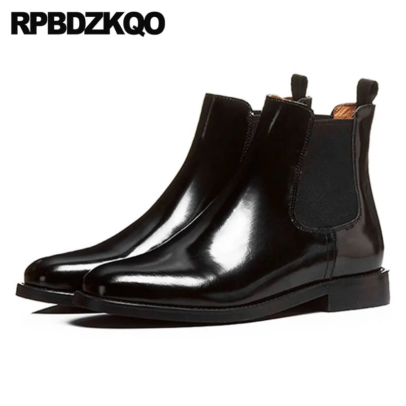 

Chunky Patent Leather Metal Rivet Stud British Plus Size Black Big 10 Slip On Women Ankle Boots Medium Heel Shoes Chelsea