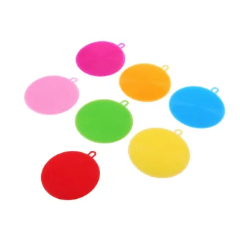 

1pc Kitchen Cleaning Tool Round Silicone Brush Clean Dish Bowl Pot Pan Scouring Pad random color