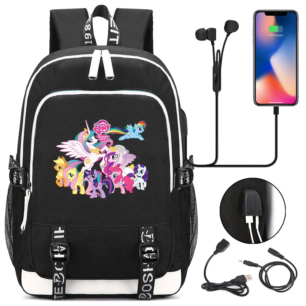 Дружба это волшебный пони Dash Пинки USB разъем для наушников для мальчиков и девочек школьная сумка для женщин подростков холст для мужчин ноутбук рюкзак - Цвет: 04