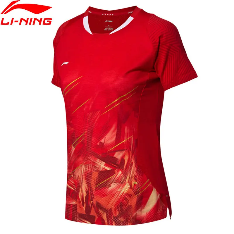 Li-Ning/женская футболка для бадминтона, дышащие спортивные футболки для соревнований с подкладкой сборной, AAYN104 WTS1453