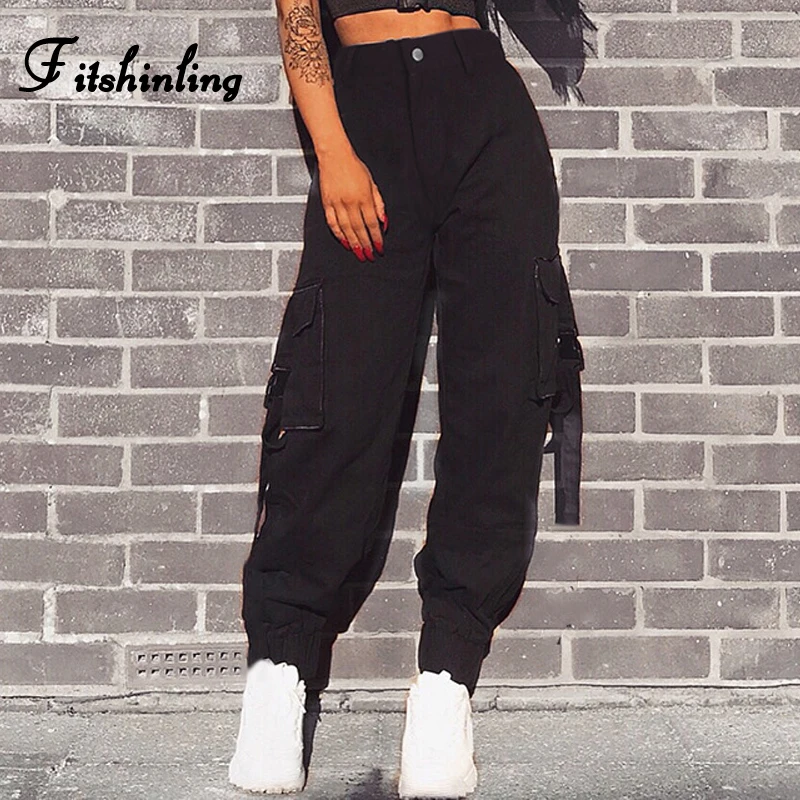 Fitshinling-pantalones capri de cintura alta para mujer, pantalón negro  ajustado, suelto holgado, para correr, para otoño e invierno, 2018 -  AliExpress Ropa de mujer