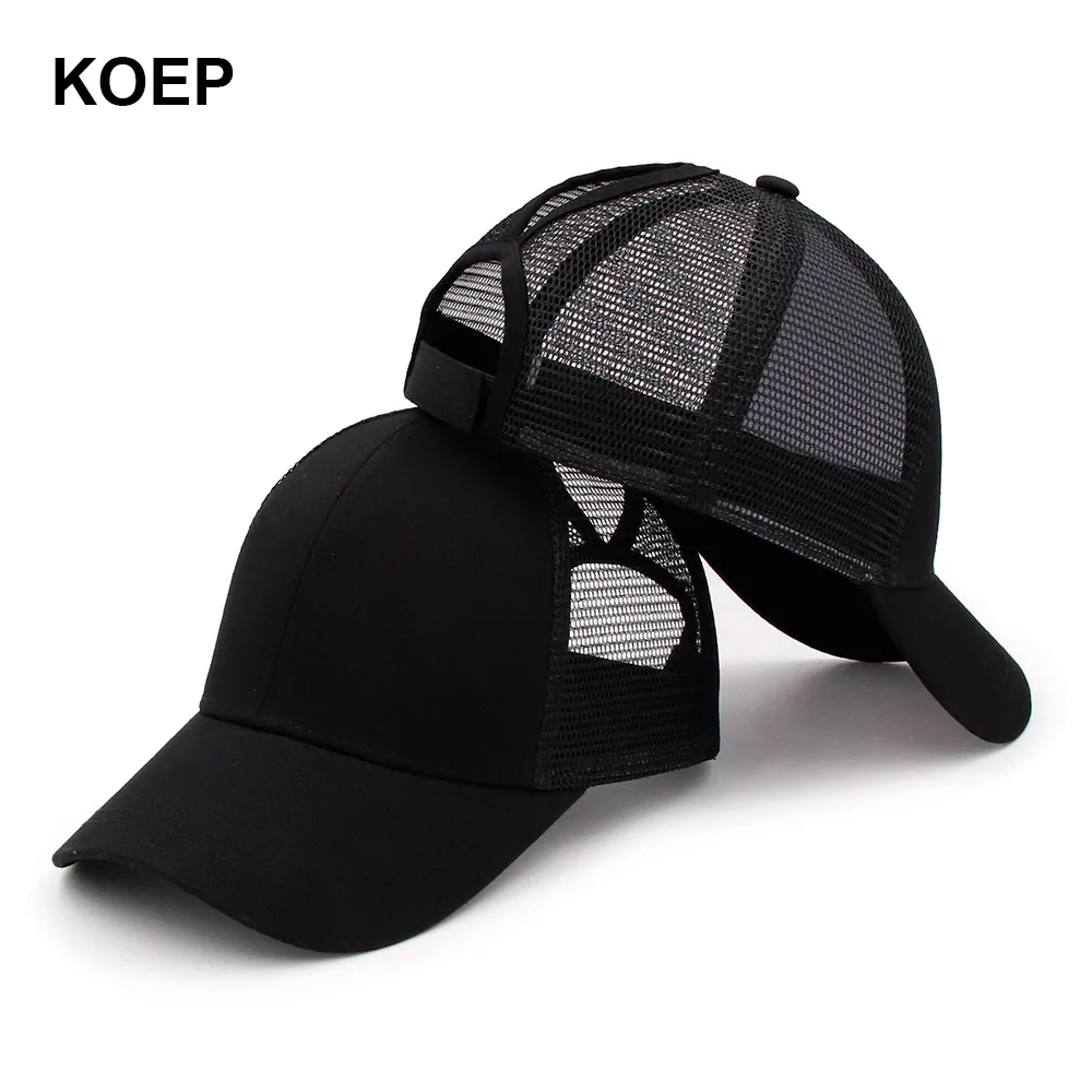 KOEP модный конский хвостик Бейсболка Snapback Messy Bun cap s для женщин женская летняя сетчатая Кепка-бейсболка для девочек хип-хоп шляпы - Цвет: Черный