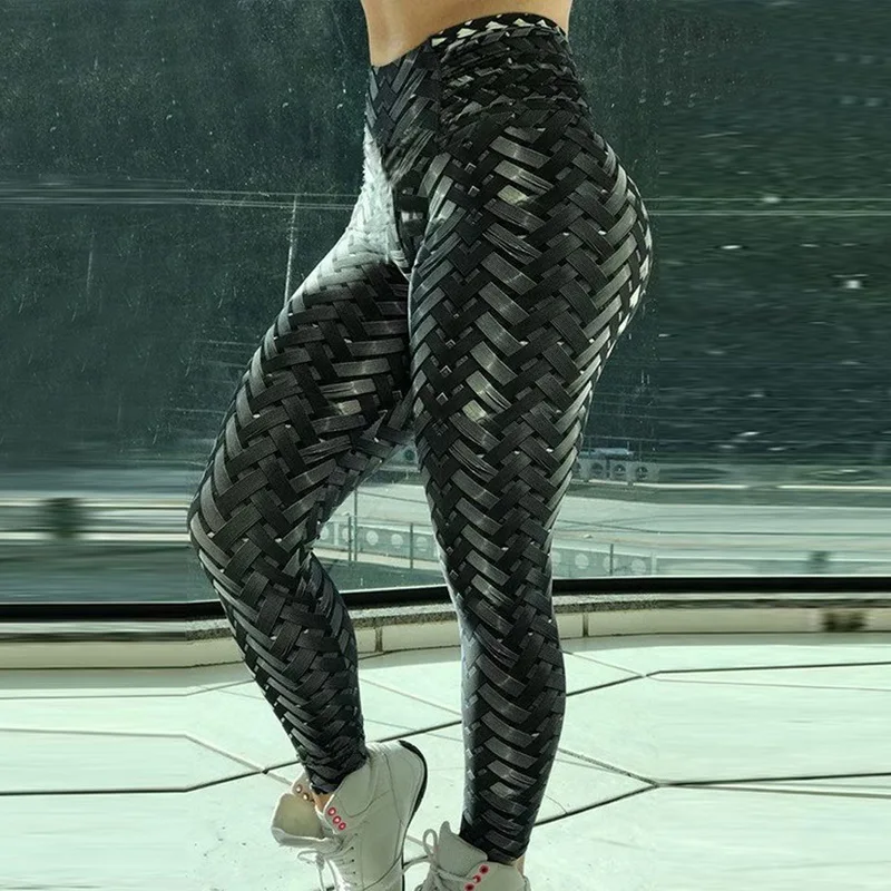 Hot Yoga Pants Leggings Weaving Printed Tie Women Fitness Workout