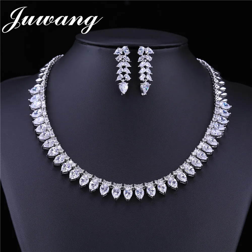 

JUWANG Brand African Jewelry Sets for Woman Silver Color Crystal Jewellery Set Costume Party Jewelry Gift
