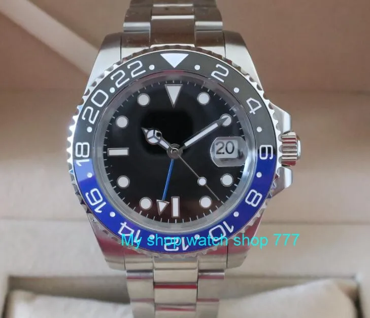 40mm PARNIS GMT Sapphire Glass blue&Black ceramic Bezel