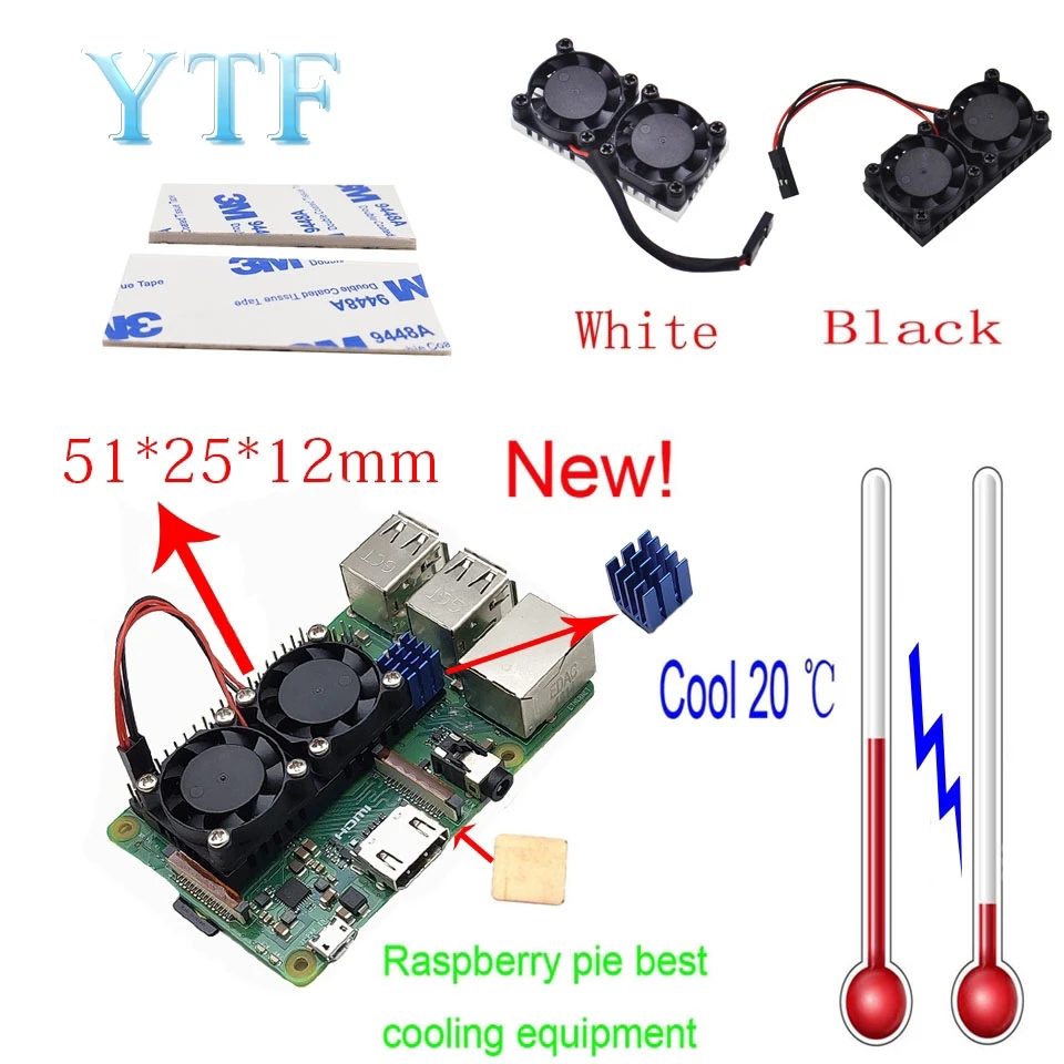 

10pcs Raspberry Pi 3 model B + (Plus) dual fan cooling system module with heat sink for Pi3 B + / NESPi housing Ultra-thin fan