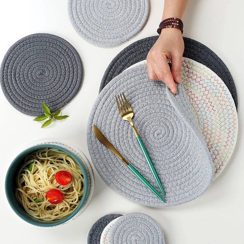 

Thicken Round Cotton Cup Mat Coasters Tea Coffee Cups Mats Kitchen Dining Non Slip Bowl Dish Pads Table Decoration Placemats