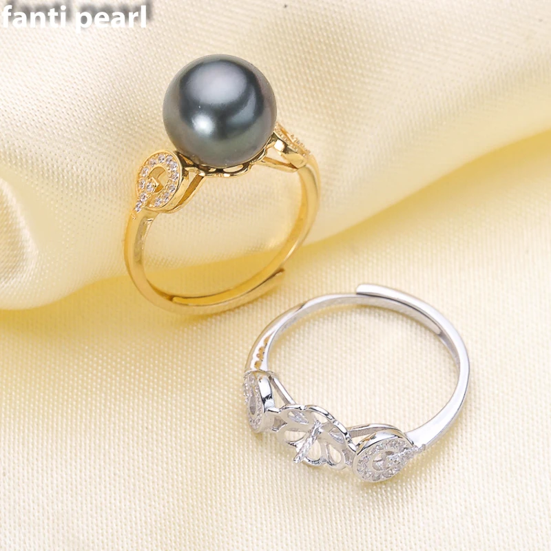 

DIY Pearl Ring 925 silver Accessories Natural tahitian Pearl rings s925 Sterling Silver ring 9-12mm