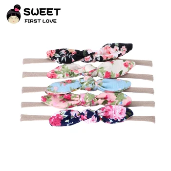 

5 pcs/lot Flowers Print Girls Headbands Floral Bow Elastic Hair band Children Turban Knot Headwear Girl Hair Accessories