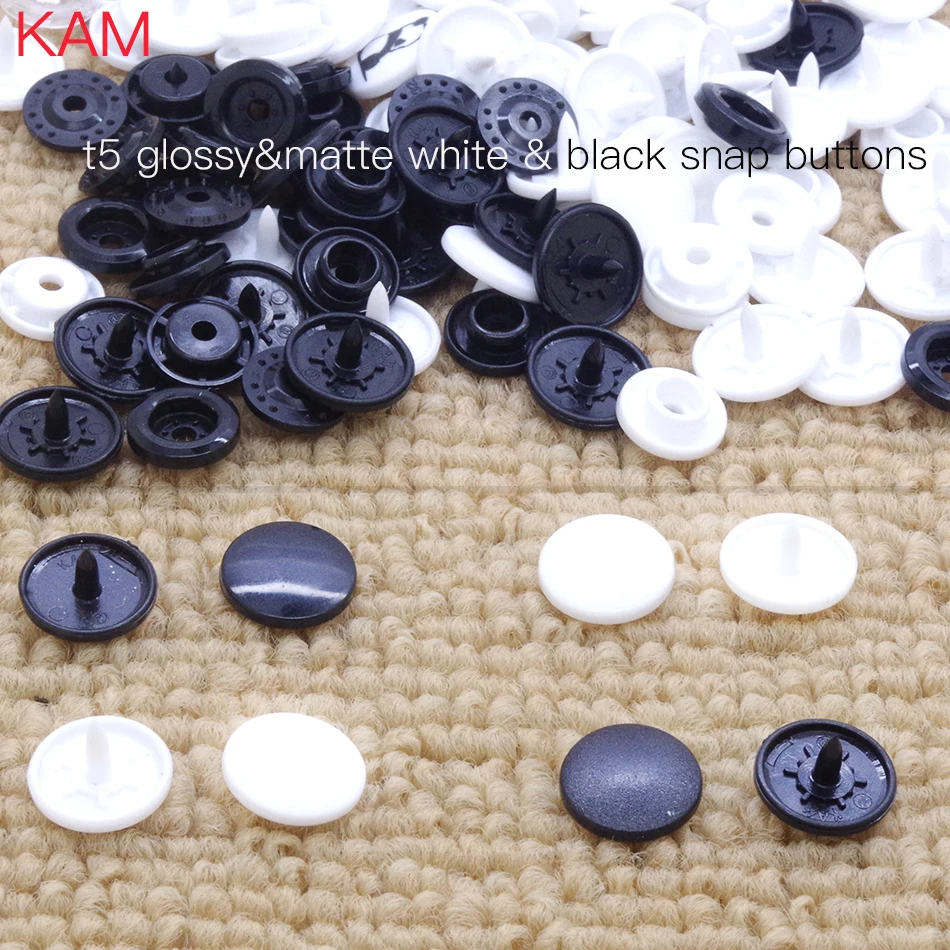 

[White or Black] 200 sets Top quality Matte Glossy KAM Round Snap Button Brand T5 12mm 20 plastic Snap Button fastener n m