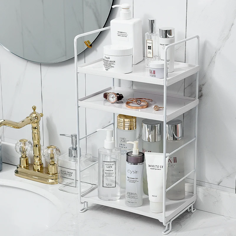 3-Tiers Storage Shelf Bathroom Organizer Kitchen Rack Stand Holder Iron Bookshelf Desktop Plastic Storage Rack Corner Shelves