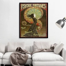 Toile imprimée psychique fortunée, Art Nouveau, gitane, cirque, imprimé, mythologie païenne, psychédélique, déesse bohème