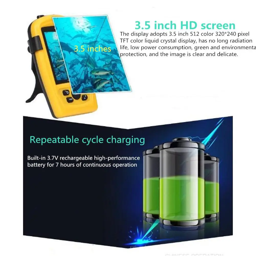 

LumiParty Fishing Finder Portable Underwater Camera Fishing Inspection System CMD sensor 3.5 inch TFT RGB Waterproof Camera