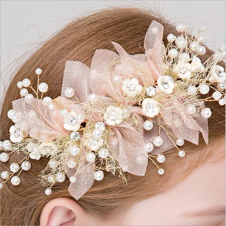 

2019 Korean silk yarn flower bride headdress beauty bride wedding hair accessories pink hair ornament