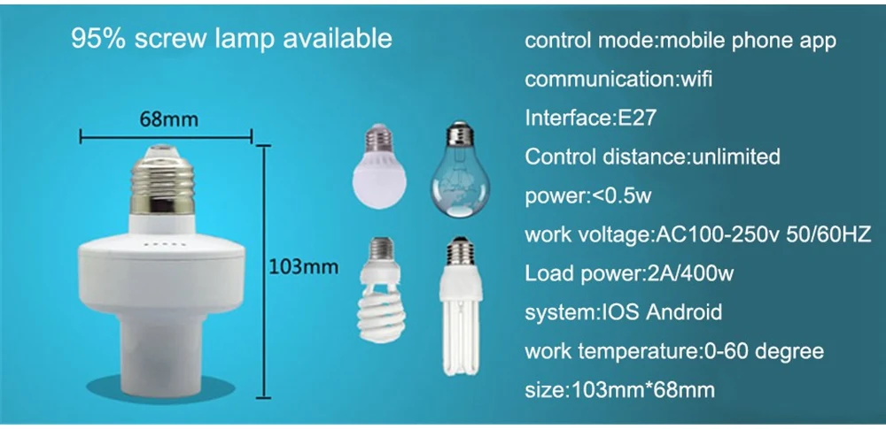 Sonoff Slampher RF 433 МГц беспроводной контрольный светильник, держатель E27, Универсальный WiFi светильник, лампочка, держатель, умный дом, переключатель IOS Android