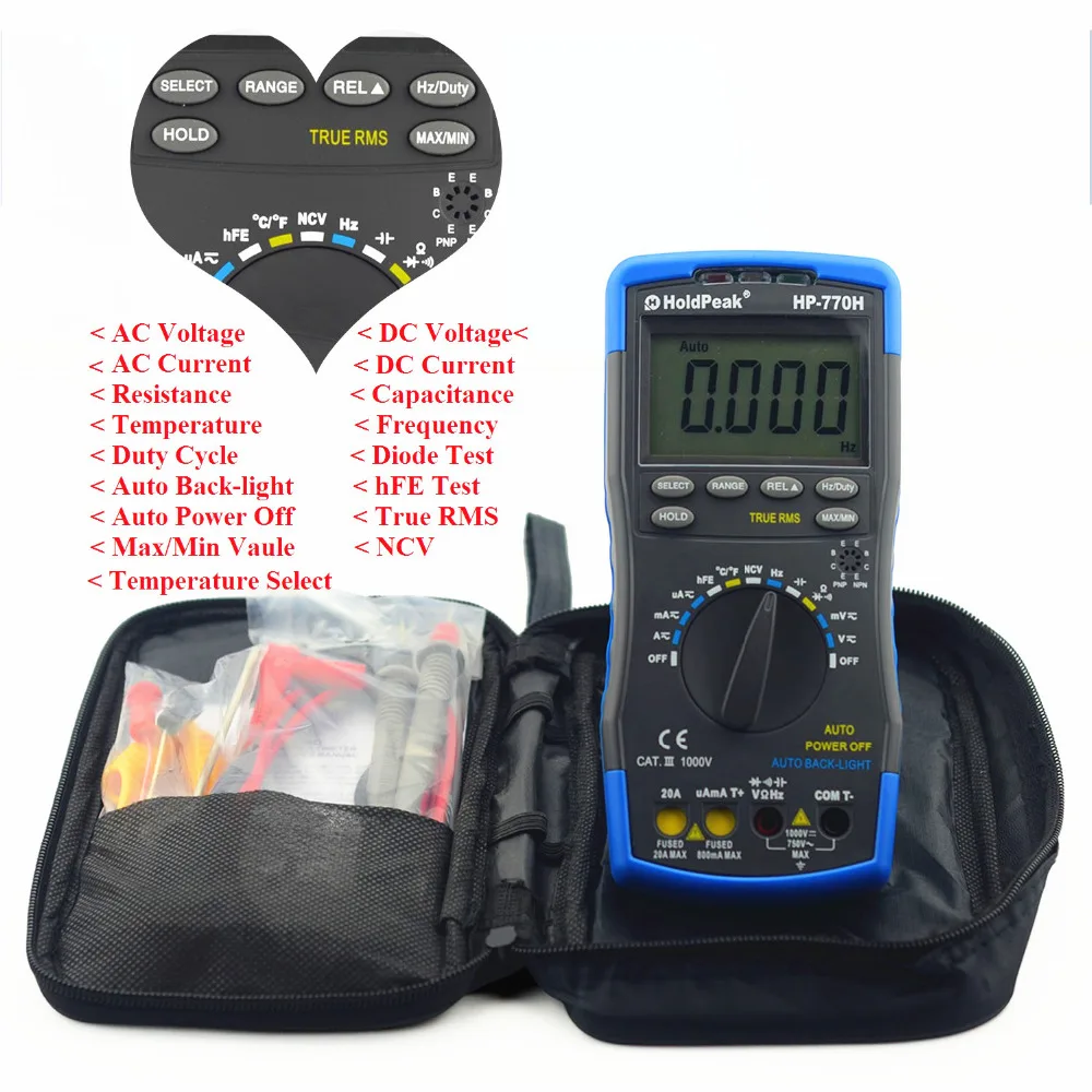 Multimetro HoldPeak HP 770H LCD Digital Multimeter Voltmeter Ohmmeter