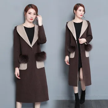 

2017 New Women Hooded Winter Wool Coat Full Sleeve Autumn Winter Warm Female Long Cloaks Outwear Back Lace Up Wool Coat z30