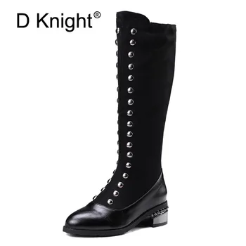 

New Knee High Ridding Boots For Women Fashion Round Toe Side Zipper Black Women High Boots Lady Casual Vintage Winter Boots Shoe