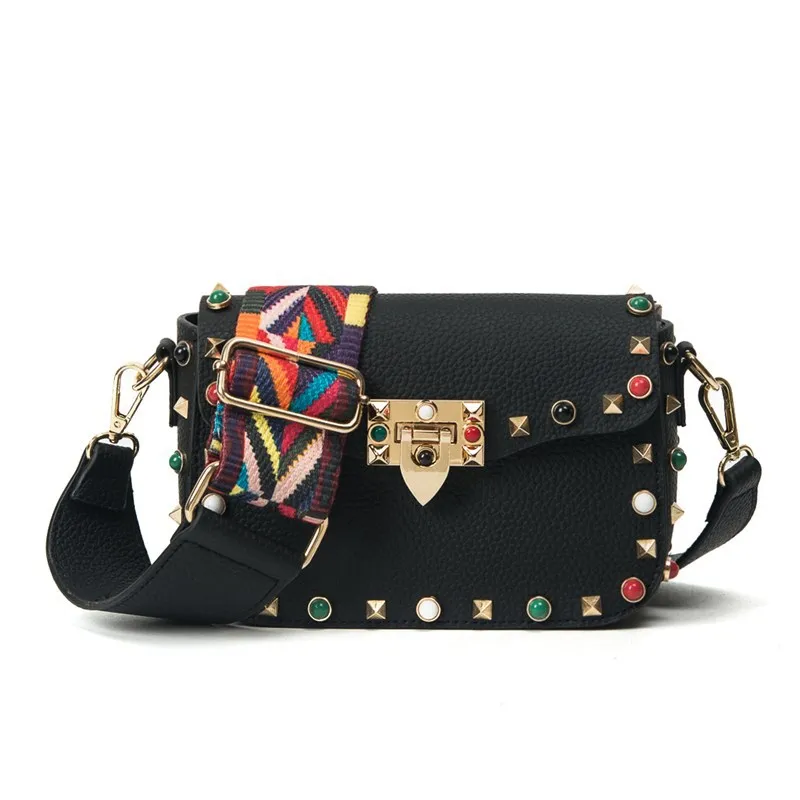 

High Quality PU Leather Women Cross body Bags Female Fashion Color Rivet Design Mini Shoulder Bag Ladies Flap Strap Bag 2017 New
