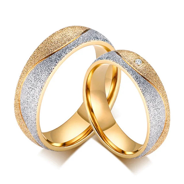 High Quality Gold Color Stainless Steel Jewelry Comfort Fit His and Hers Promise Wedding Rings Couple Rings Alliance