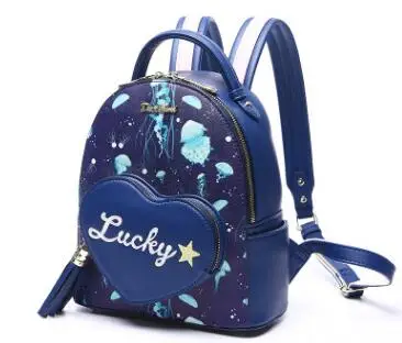 Blue Size L DouLaiMi модная новая женская сумка, качественная женская сумка из искусственной кожи, рюкзаки с милым сердцем и кисточкой, школьный рюкзак с вышивкой - Цвет: Blue Size L