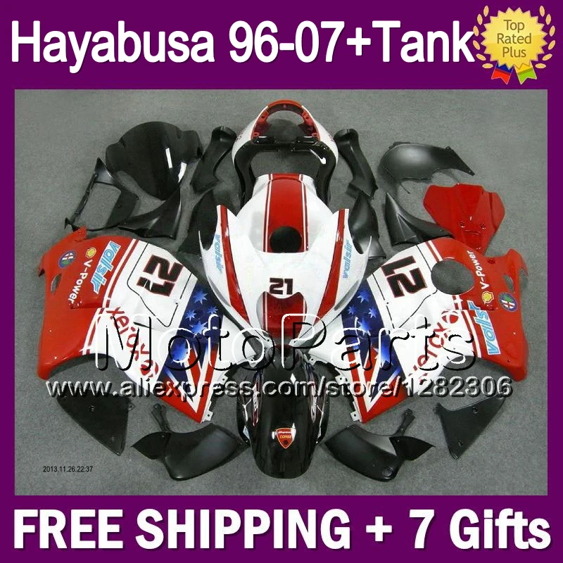 7 подарок Красный белый Обтекатель SUZUKI GSX R 1300 00 01 02 03 92T252 R1300 2000 2001 2002 2003 Hayabusa GSXR1300