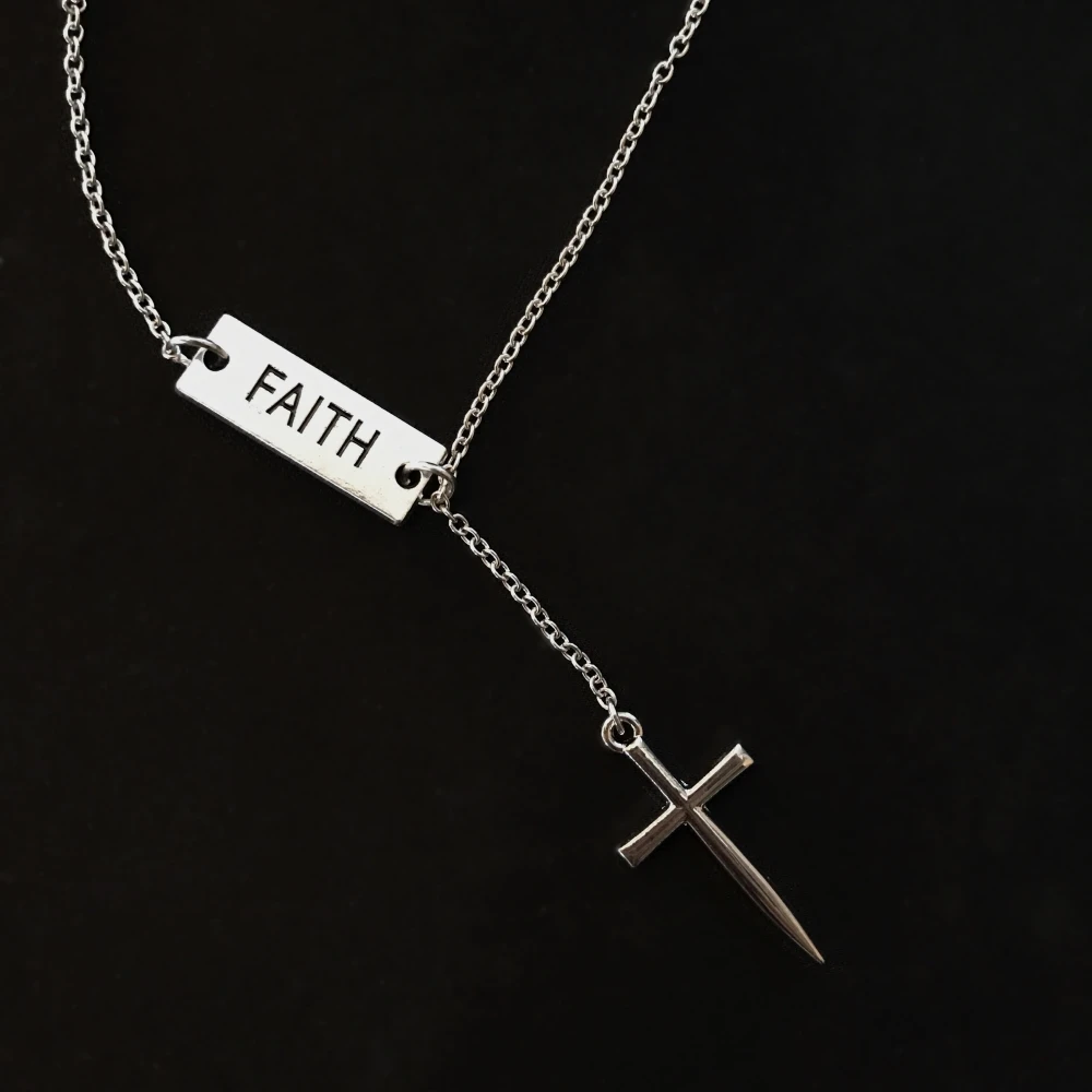 my shape Men's Cross Necklaces For Women Men Faith Word Charms for