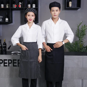 

New Arrival Long Sleeve Men Women White Suit Collar V-Neck Chef Uniform Coffee Shop Bakery Hotel Waiter Work Uniform Chef Jacket