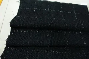 

free ship polyester and metallic fabric black check weaved with silver line pattern price for1 meter 59"