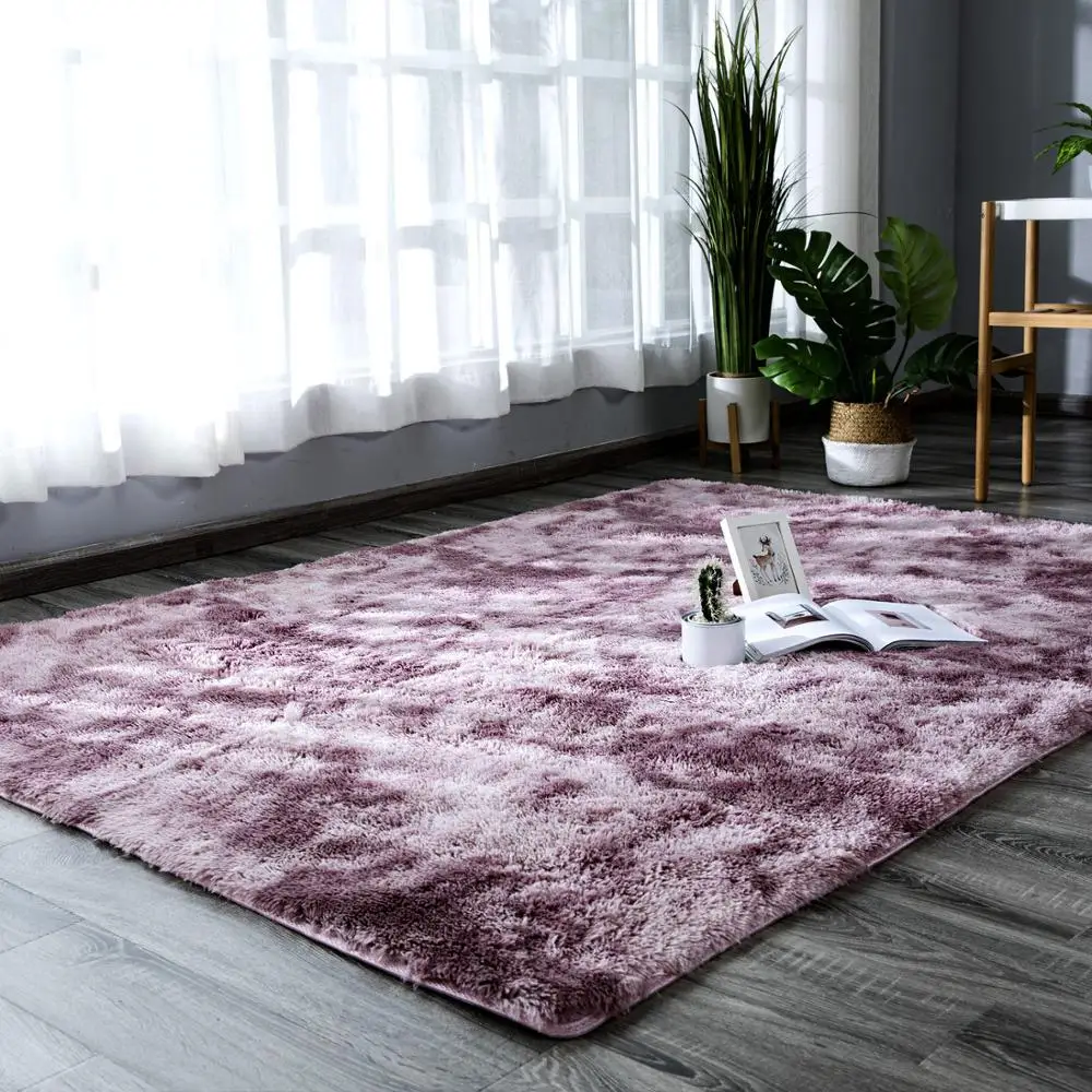 

New Arrival Soft skin carpet encryption thick rug plush bedside mat Motley gradient tie-dye carpet living room rug