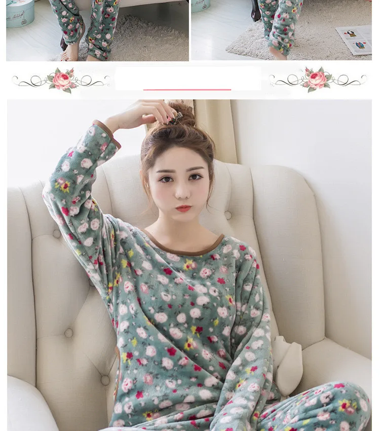 Fdfklak, фланелевые пижамы большого размера для женщин, теплый пижамный комплект на осень и зиму, милая мультяшная Пижама, новая Пижама, femme M-2XL