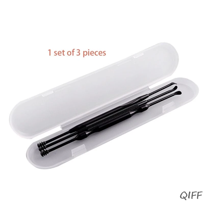 

3Pcs Stainless Steel Digging Ear Spoon Set Spiral Rotating Double-Ended Earpick Earwax Curette Remover Cleaner Tools With Case