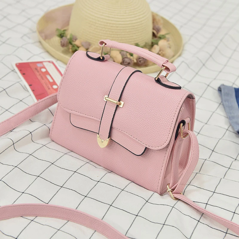 

PU Leather Litchi Pattern Pin Magnetic Buckle Women's Crossbody Bag Pink Sac A Main Ladies Shoulder Bag Small Women's Handbags