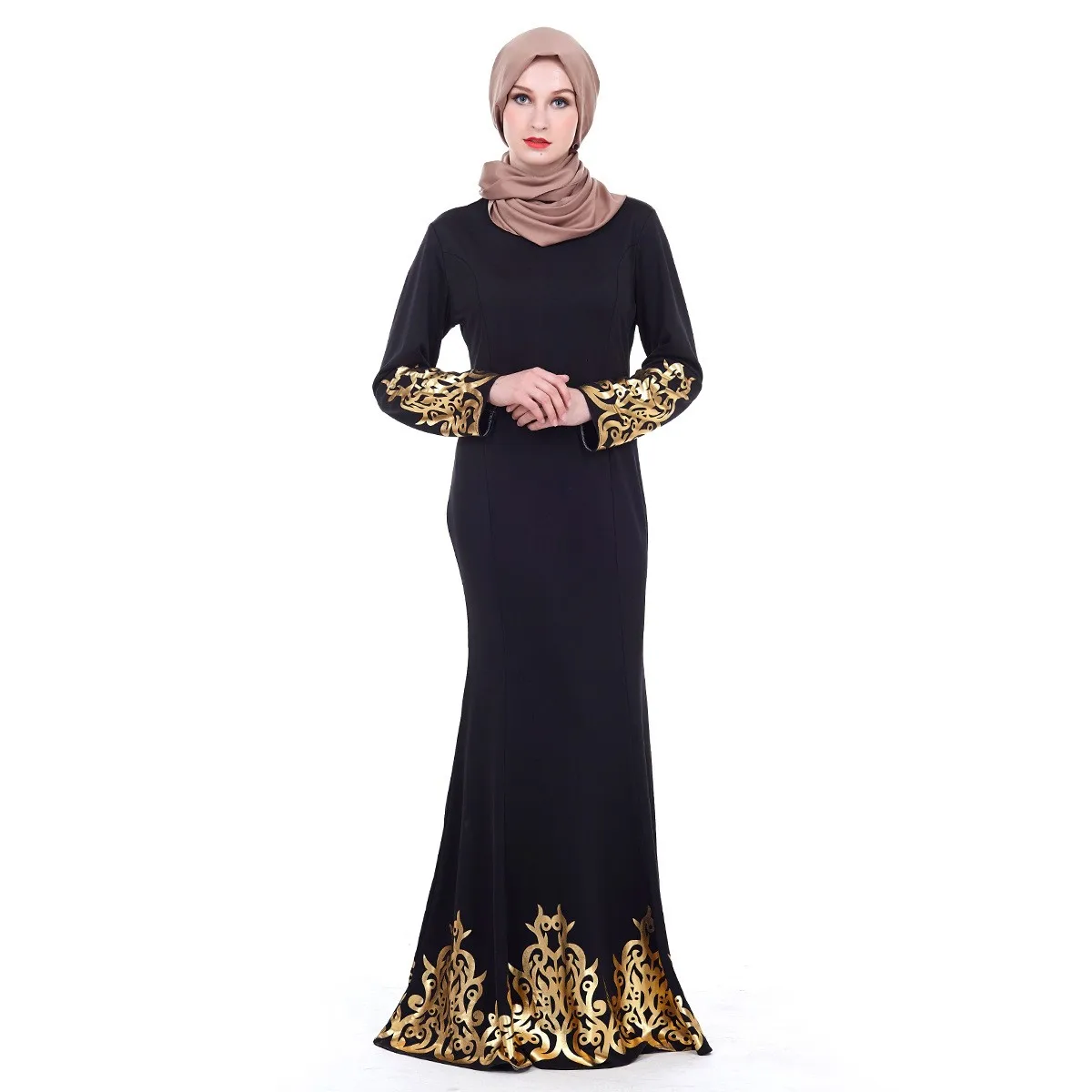 

Fashion Chiffon Islamic clothing muslim turkish dresses for women Court Style Bronzed Arabic Robe New Style Muslim Dress 4.30