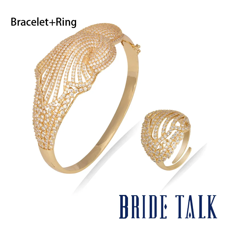 Golden-Color Bridetalk бренд витой линии кубического циркония микро проложили женские ювелирные изделия браслет и кольцо наборы Подходит для свадебной вечеринки - Окраска металла: Golden-Color