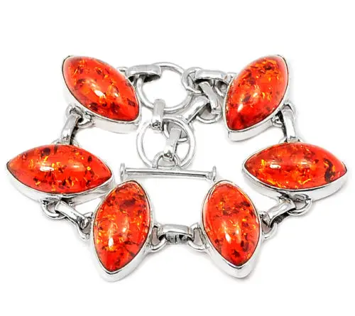 

Hand Made Genuine Ameber Bracelet 100% 925 Sterling Silver Jewelry BR0004