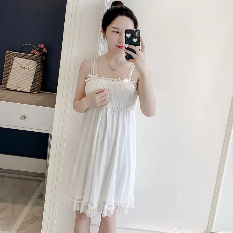 Lovely Retro Women Nightdress Lace Spaghetti Strap Princess Style Nightwear