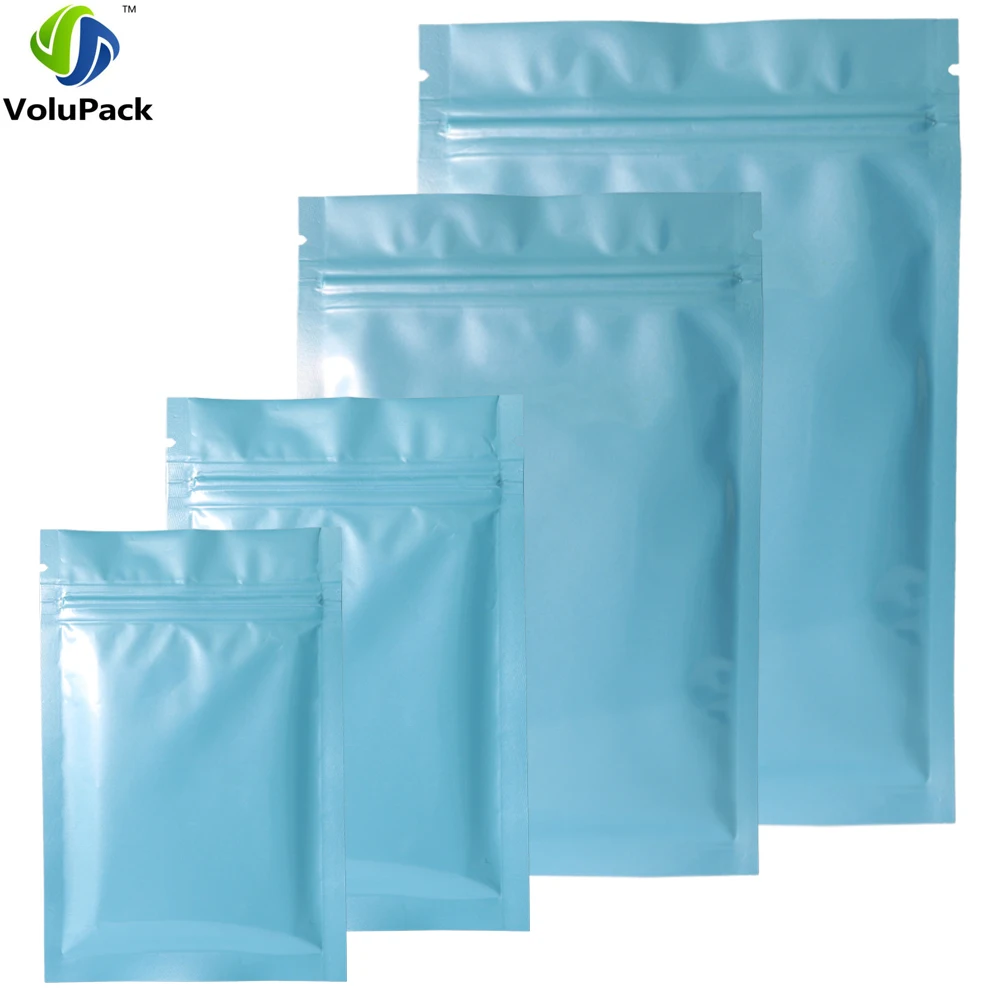 Different Sizes 100X Glossy Blue Zipper Top Flat Pouch Heat Sealing