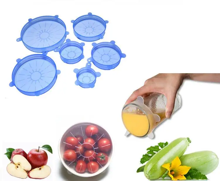 

6pcs/set Silicone Lids Durable Reusable Food Save Cover Heat Resisting Fits All Sizes and Shapes of Containers
