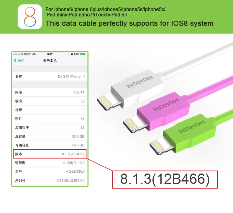 NOHON 8-контактный USB кабель для Apple iPhone 6 Plus 5 5S 5C iPad 4 Mini Air iPod Nano7 Touch 1,5 м кабель для быстрой зарядки и синхронизации данных