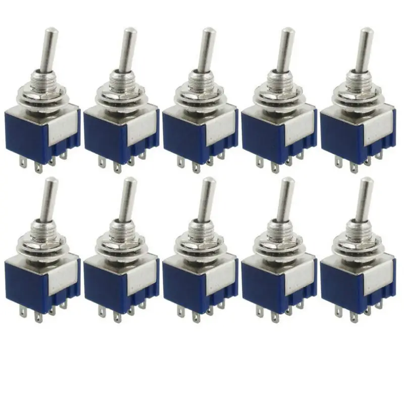 

Newest NEW 10 Pcs AC 125V 6A Amps ON/ON 2 Position 6 pins DPDT Toggle Switch