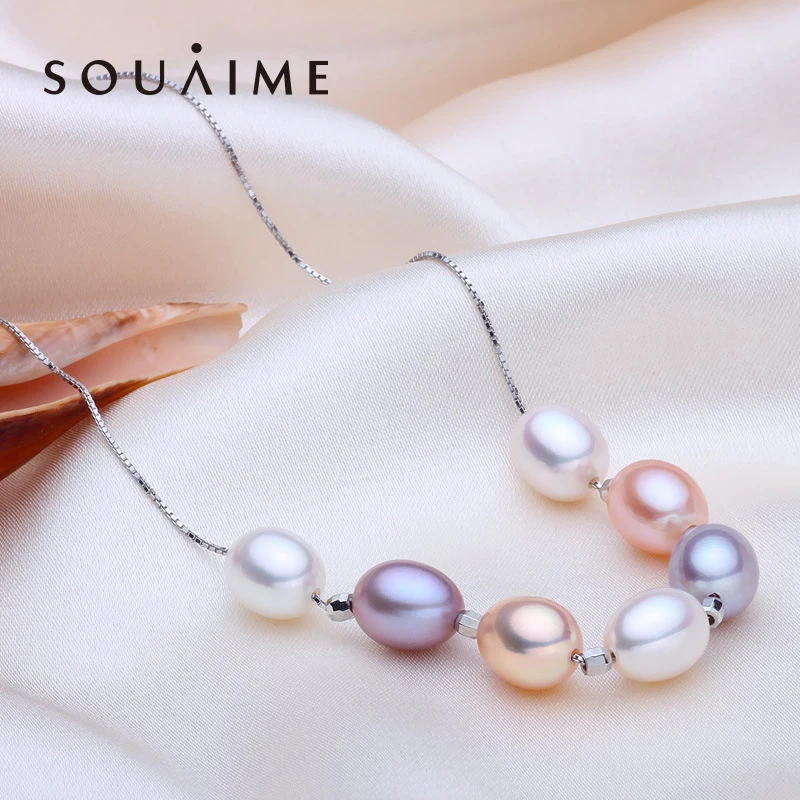 

925 Sterling Natural Pearl Necklace Fashion Simple Clavicle Chain Women's Fine Jewelry