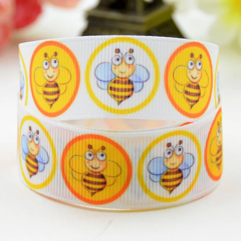 7/"(22 мм) вечерние атласные ленты с принтом в виде пчелы и банта из мультфильма, 10 ярдов от производителя - Цвет: X 01590